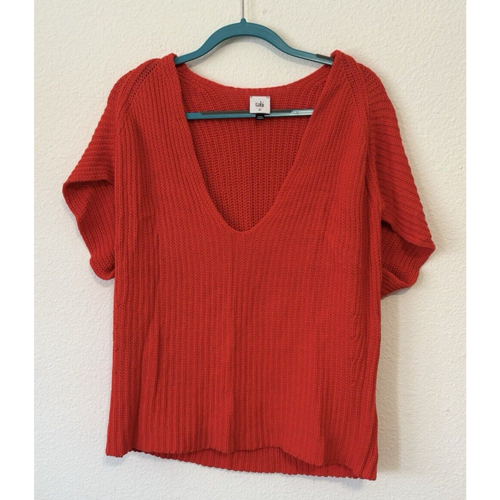 Cabi Sweater Valentine Red Slouchy Knit Pullover Short Sleeve‎ Size Small #5837
